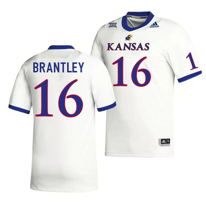 Men #16 Logan Brantley Kansas Jayhawks College Football Jerseys Stitched Sale-White